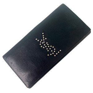 YSL Vintage Black Leather Studded Wallet